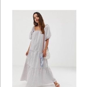 ASOS Tiered Maxi Dress in Stripe with Puff Sleeve